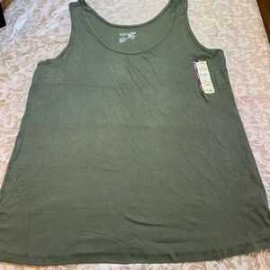 Terra & Sky Tank Top Olive Green Modal Rayon Fitted Soft Stretchy Sexy Sz 2X NWT